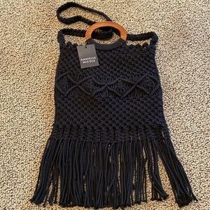 NWT Danielle Nicole Macrame Black Hand/Shoulder Bag